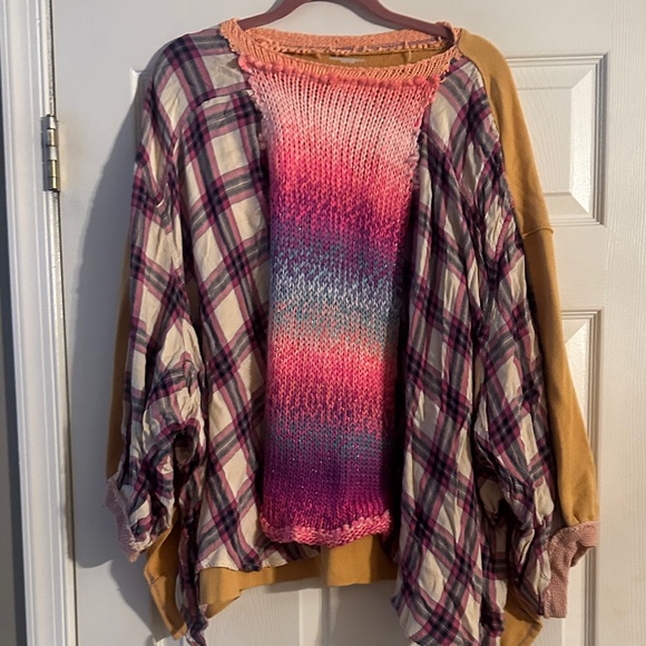 Plaid and Knit Multicolor Women's Top - Picture 4 of 4